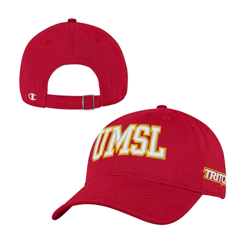 Red Champion® Relaxed Twill Cap Front UMSL Side Tritons 3D Embroidery