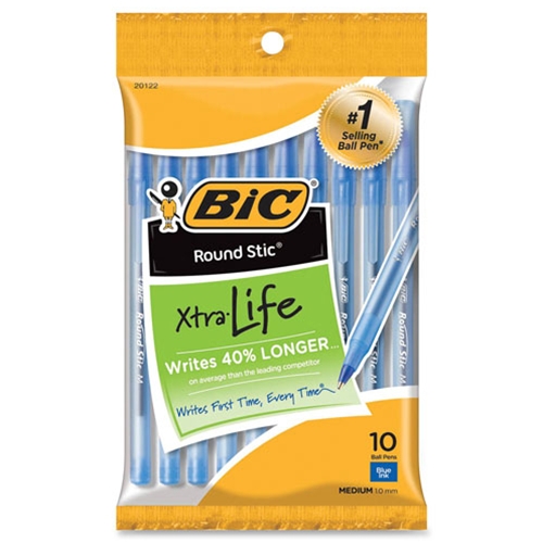 Bic Round Stic Ball Blue Pens - 10 Pack