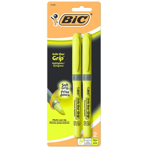 Bic Brite Yellow Highlighter with Liner Grip - 2 Pack