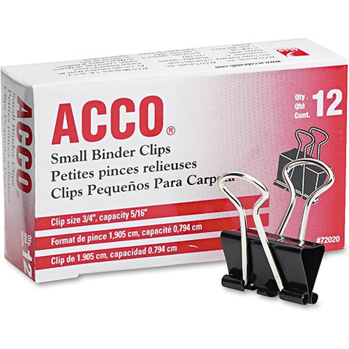 Acco Black Small Binder Clips - 12 Pack