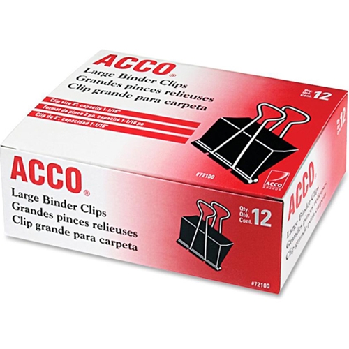 Acco Black Large Binder Clips - 12 Pack
