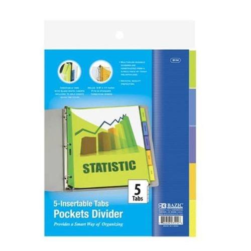 3-Ring Binder Pocket Dividers with 5 Insertable Color Tabs