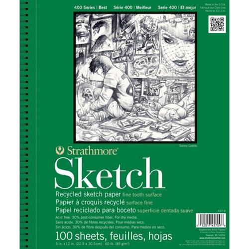 Strathmore Artist Papers 9" x 12" 60 lb. 400 Series Recycled Sketch 100 Sheet Spiral Bound Pad