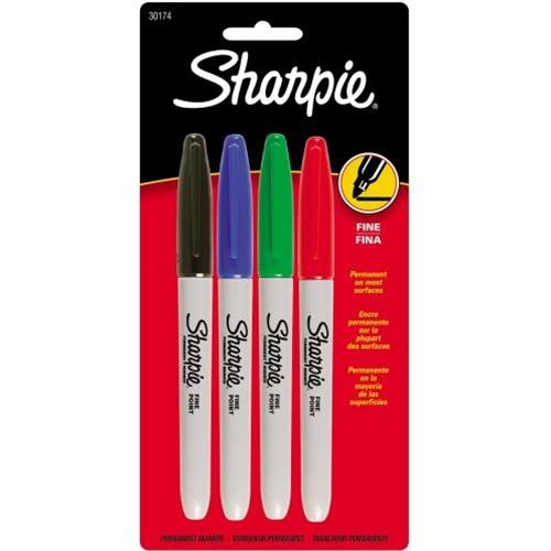 4 Pack Assorted Colors Fine Tip Sharpie Permanent Markers