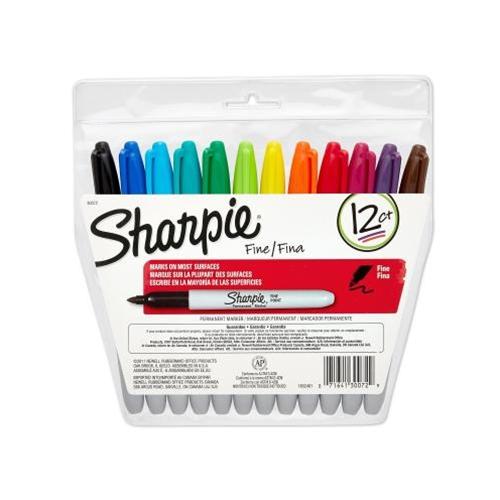 12 Pack Assorted Colors Fine Point Sharpie Premanant Markers