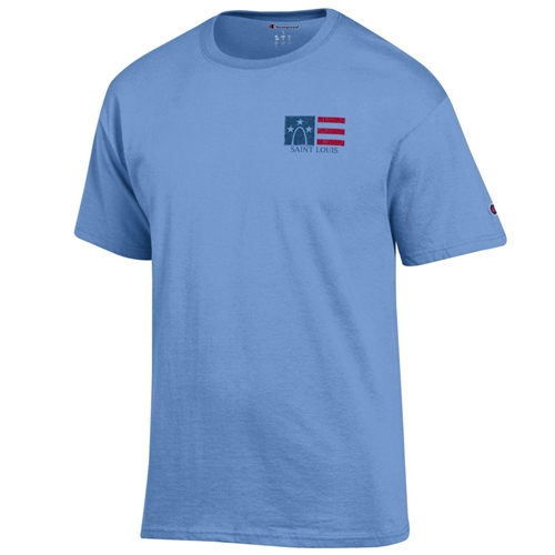 UMSL University of St Louis Set 1963 American Flag Light Blue Champion T-Shirt