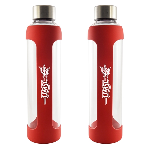 UMSL Red Silicone Wrapped Glass Water Bottle