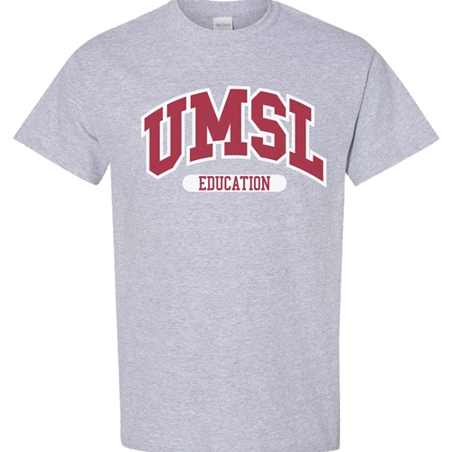 Gray UMSL Education Red & White Screen Print Full Chest Tee