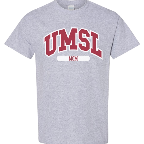 Gray UMSL Mom Red & White Screen Print Full Chest Tee