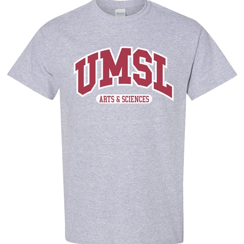 Gray UMSL Arts & Science School Red & White Screen Print Full Chest Tee