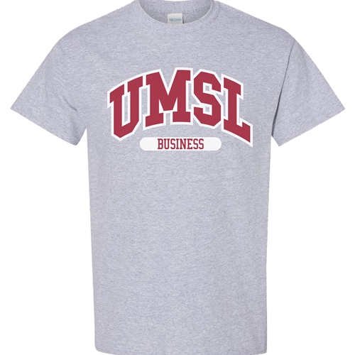 Gray UMSL Business Red & White Screen Print Full Chest Tee