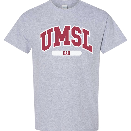 Gray UMSL Dad Red & White Screen Print Full Chest Tee