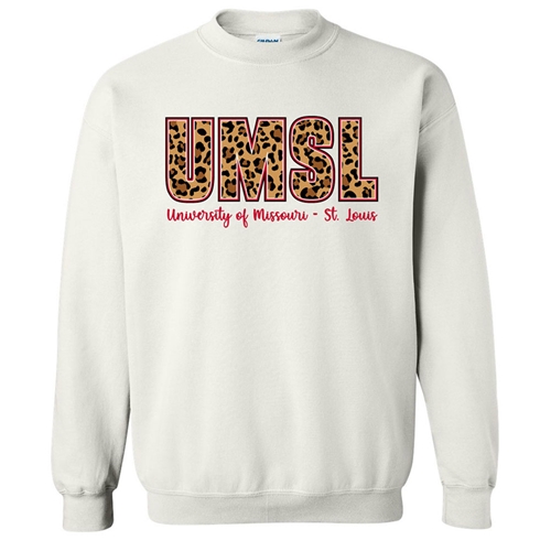 White UMSL Leopard Print Crew Sweatshirt