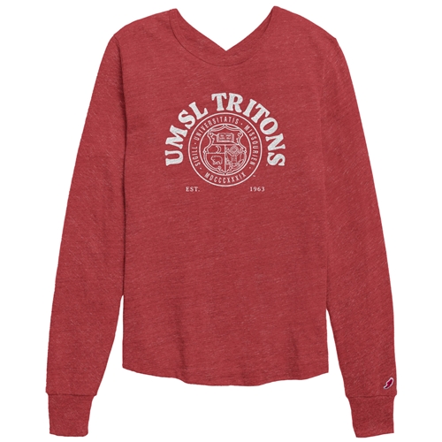 Red UMSL Tritons Longsleeve Tee Full Chest Screenprint with V-Back
